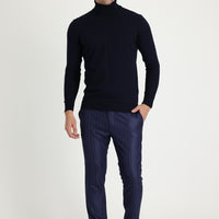 Koyu Lacivert Super Slim Fit Ekstra Dar Kesim Desenli Klasik Kumaş Pantolon