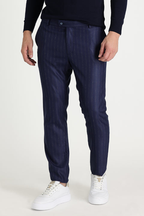 Koyu Lacivert Super Slim Fit Ekstra Dar Kesim Desenli Klasik Kumaş Pantolon