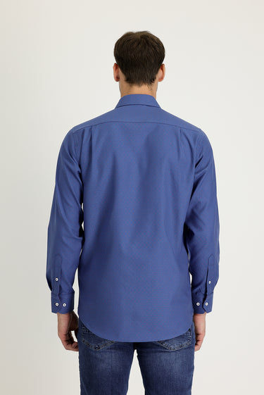 Orta Lacivert Uzun Kol Regular Fit Desenli Pamuk Gömlek