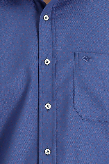Orta Lacivert Uzun Kol Regular Fit Desenli Pamuk Gömlek
