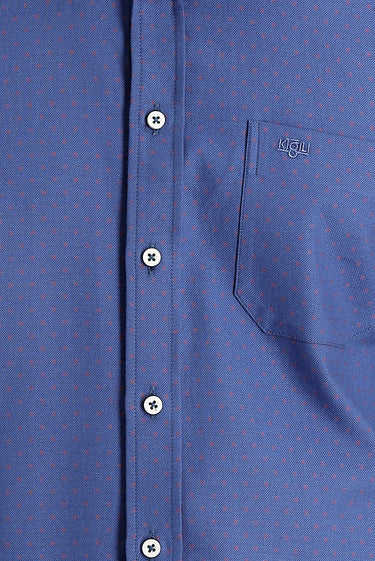 Orta Lacivert Uzun Kol Regular Fit Desenli Pamuk Gömlek