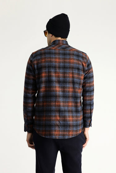 Koyu Mavi  Uzun Kol Regular Fit Ekose Shacket Oduncu Pamuklu Gömlek