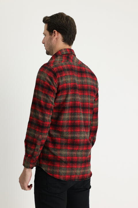 Açık Bordo Uzun Kol Regular Fit Ekose Shacket Oduncu Pamuklu Gömlek