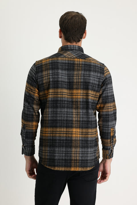 Dark Smoked Regular Fit Plaid Shacket Cotton Shirt
