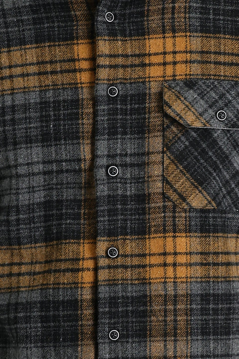 Dark Smoked Regular Fit Plaid Shacket Cotton Shirt