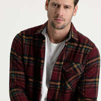Dark Burgundy Regular Fit Plaid Shacket Cotton Shirt