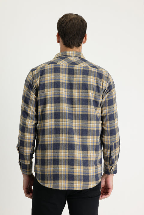 Mid Beige Regular Fit Plaid Shacket Lumberjack Cotton Shirt