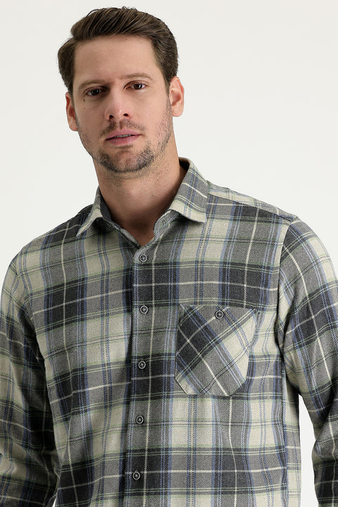 Light Grey Regular Fit Plaid Shacket Lumberjack Cotton Shirt