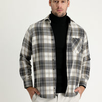 Light Beige Regular Fit Plaid Shacket Shirt