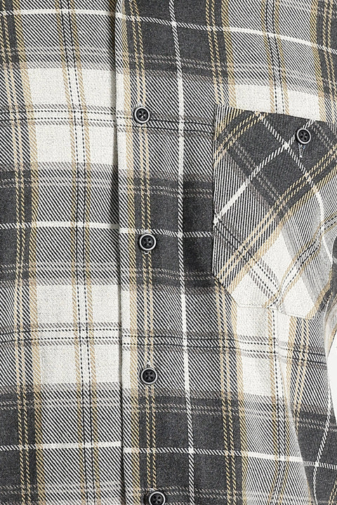 Light Beige Regular Fit Plaid Shacket Shirt