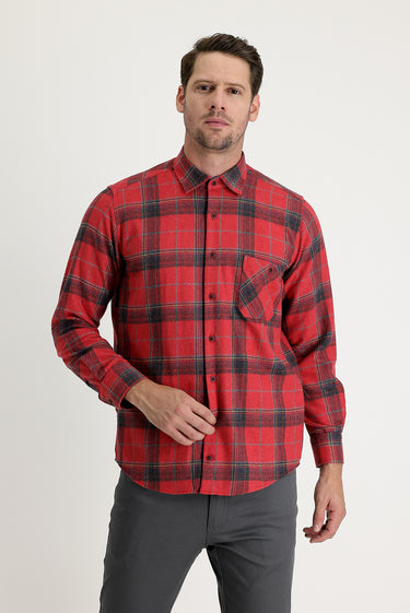 Açık Kırmızı Uzun Kol Regular Fit Ekose Shacket Oduncu Pamuklu Gömlek