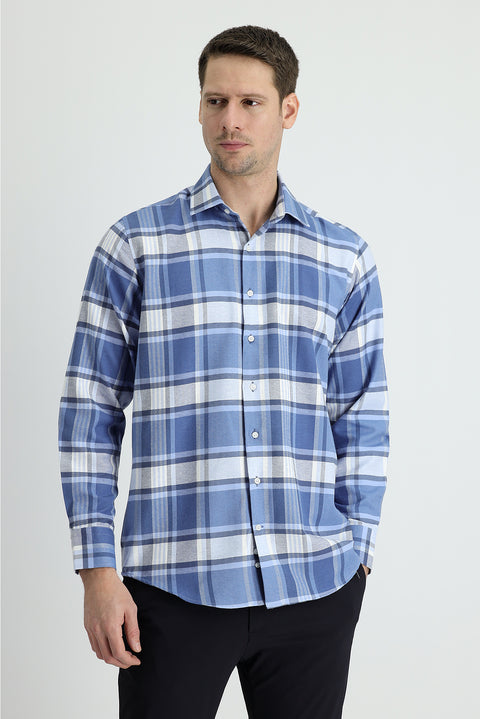 Aviator Blue Long Sleeve Regular Fit Plaid Shirt
