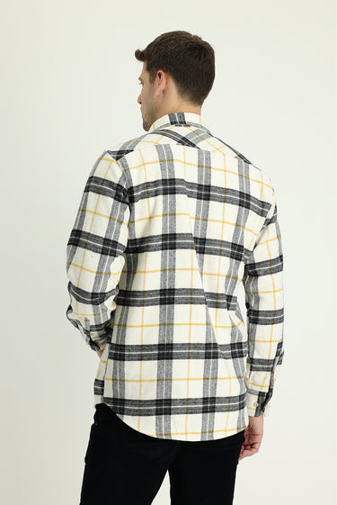 Ekru Uzun Kol Regular Fit Ekose Shacket Oduncu Gömlek