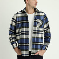 Koyu Mavi Uzun Kol Regular Fit Ekose Shacket Oduncu Gömlek