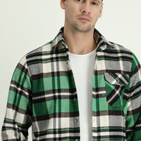 Çimen Yeşili Uzun Kol Regular Fit Ekose Shacket Oduncu Gömlek