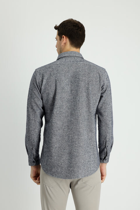 Dark Navy Long Sleeve Slim Fit Patterned Shacket Lumberjack Shirt