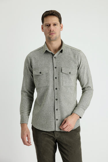 Koyu Yeşil Uzun Kol Slim Fit Dar Kesim Desenli Shacket Oduncu Gömlek