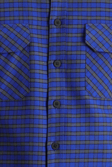 Saks Mavi Uzun Kol Slim Fit Dar Kesim Ekose Shacket Oduncu Pamuklu Gömlek