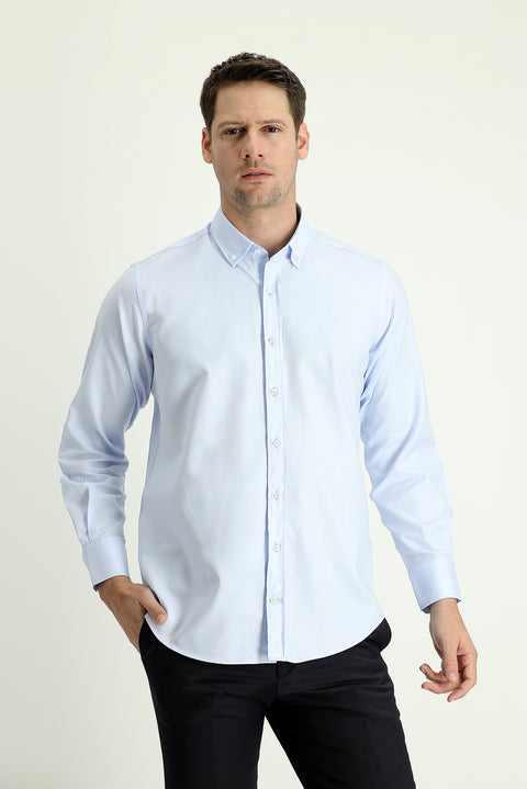 Light Blue Long Sleeve Regular Fit Oxford Cotton Shirt