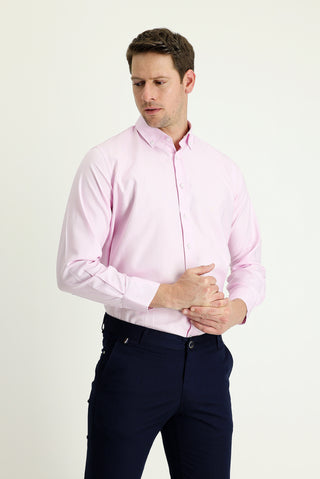 Toz Pembe Uzun Kol Regular Fit Oxford Pamuk Gömlek