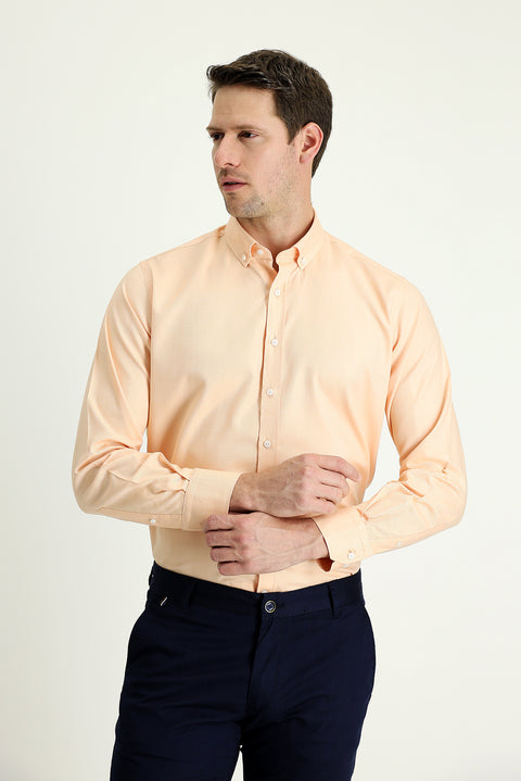 Baby Pink Long Sleeve Regular Fit Oxford Cotton Shirt