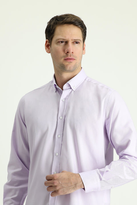 Lilac Long Sleeve Regular Fit Oxford Cotton Shirt