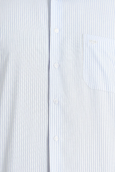 Açık Mavi Uzun Kol Regular Fit Çizgili Pamuklu Gömlek