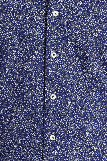 Koyu Lacivert Uzun Kol Slim Fit Dar Kesim Baskılı Pamuk Gömlek