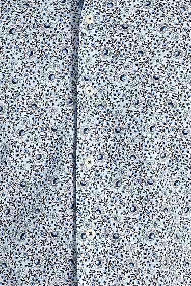 Açık Mavi Uzun Kol Slim Fit Dar Kesim Baskılı Pamuk Gömlek