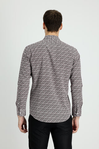 Siyah Uzun Kol Slim Fit Dar Kesim Baskılı Pamuk Gömlek