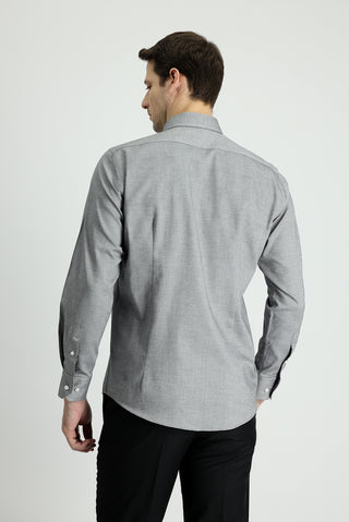 Siyah Uzun Kol Slim Fit Dar Kesim Oxford Pamuk Düğmeli Yaka Gömlek