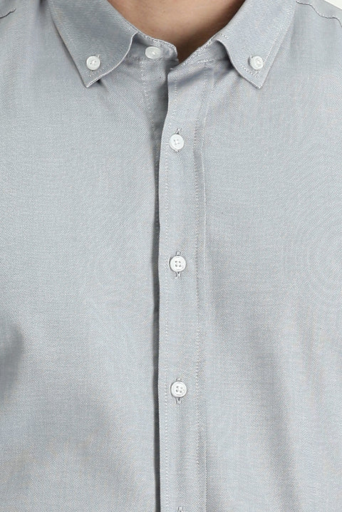 Orta Gri Uzun Kol Slim Fit Dar Kesim Oxford Pamuk Düğmeli Yaka Gömlek