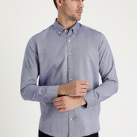 Koyu Lacivert Uzun Kol Slim Fit Dar Kesim Oxford Pamuk Düğmeli Yaka Gömlek