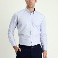 Açık Mavi Uzun Kol Slim Fit Dar Kesim Oxford Pamuk Düğmeli Yaka Gömlek