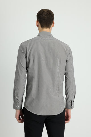 Siyah Uzun Kol Slim Fit Çizgili Gömlek