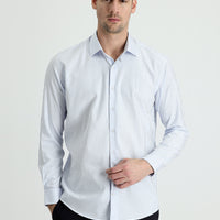 Açık Mavi Uzun Kol Slim Fit Dar Kesim Çizgili Gömlek