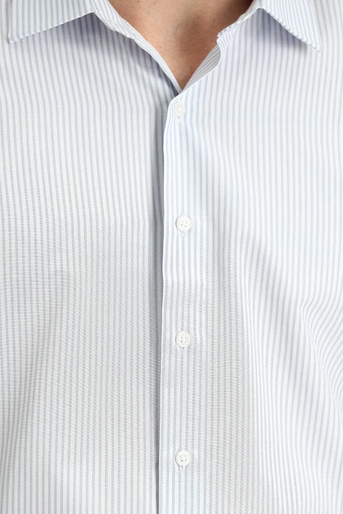 Orta Gri Uzun Kol Slim Fit Dar Kesim Çizgili Pamuklu Gömlek