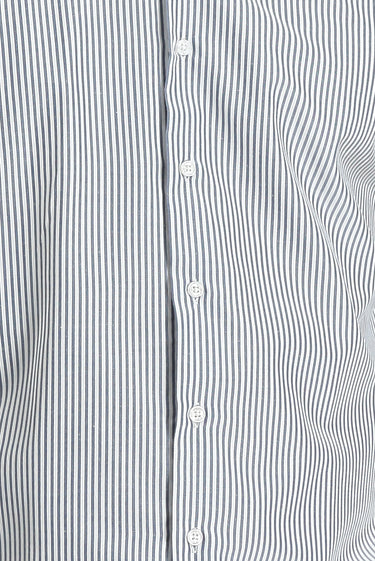 Orta Lacivert Uzun Kol Slim Fit Dar Kesim Çizgili Pamuklu Gömlek