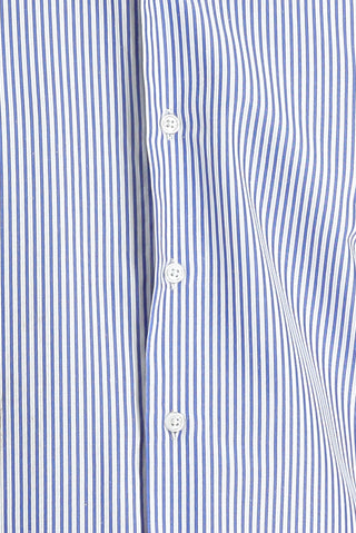 Koyu Mavi Uzun Kol Slim Fit Dar Kesim Çizgili Pamuklu Gömlek