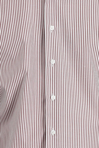 Açık Bordo Uzun Kol Slim Fit Dar Kesim Çizgili Pamuklu Gömlek