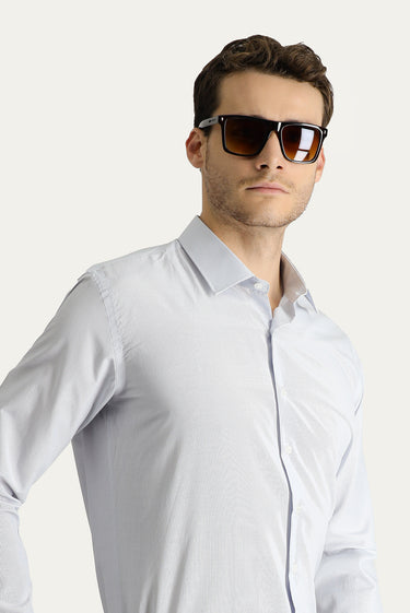 Orta Gri Uzun Kol Slim Fit Dar Kesim Klasik Çizgili Pamuklu Kolay Ütülenebilir Gömlek