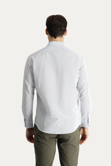 Orta Gri Uzun Kol Slim Fit Dar Kesim Klasik Çizgili Pamuklu Kolay Ütülenebilir Gömlek