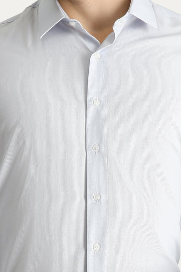 Orta Gri Uzun Kol Slim Fit Dar Kesim Klasik Çizgili Pamuklu Kolay Ütülenebilir Gömlek