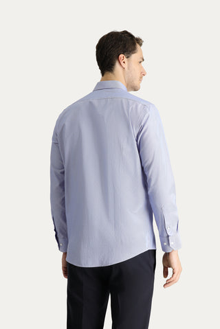 Koyu Mavi Uzun Kol Slim Fit Dar Kesim Klasik Çizgili Pamuklu Kolay Ütülenebilir Gömlek