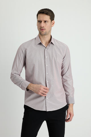 Açık Bordo Uzun Kol Slim Fit Dar Kesim Klasik Çizgili Pamuklu Kolay Ütülenebilir Gömlek
