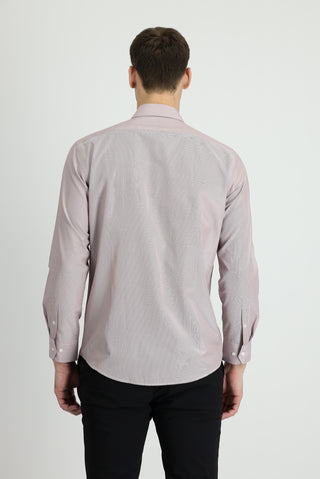 Açık Bordo Uzun Kol Slim Fit Dar Kesim Klasik Çizgili Pamuklu Kolay Ütülenebilir Gömlek