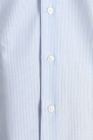 Açık Mavi Uzun Kol Slim Fit Dar Kesim Çizgili Pamuklu Kolay Ütülenebilir Gömlek