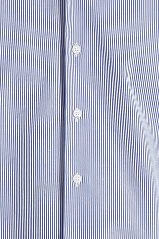 Saks Mavi Uzun Kol Slim Fit Dar Kesim Çizgili Pamuklu Gömlek