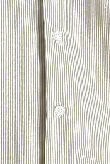 Orta Bej Uzun Kol Slim Fit Dar Kesim Çizgili Pamuklu Kolay Ütülenebilir Gömlek