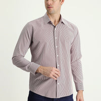 Açık Bordo Uzun Kol Slim Fit Dar Kesim Çizgili Pamuklu Kolay Ütülenebilir Gömlek